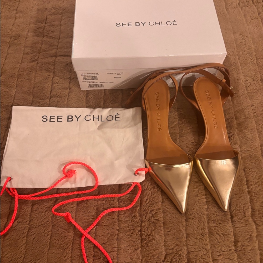 See By Chloe Gold and Tan Heels